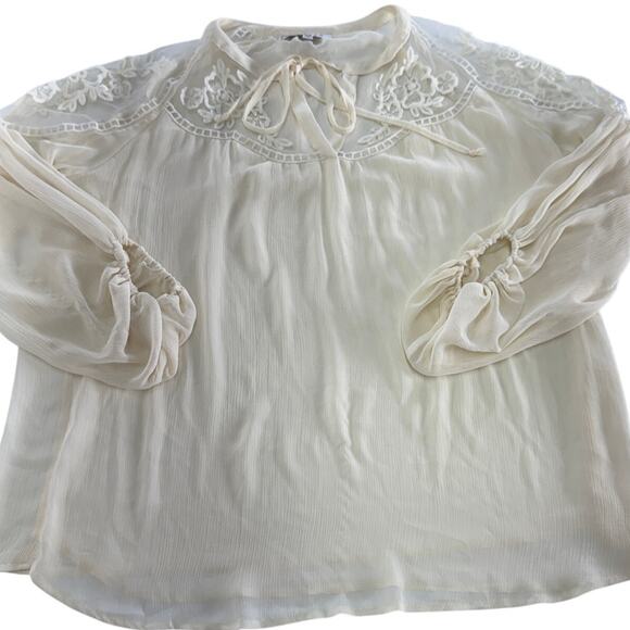 Hayden Los Angeles Top Womens Small Medium Cream White Lace Sheer Boho Peasant - Picture 2 of 9